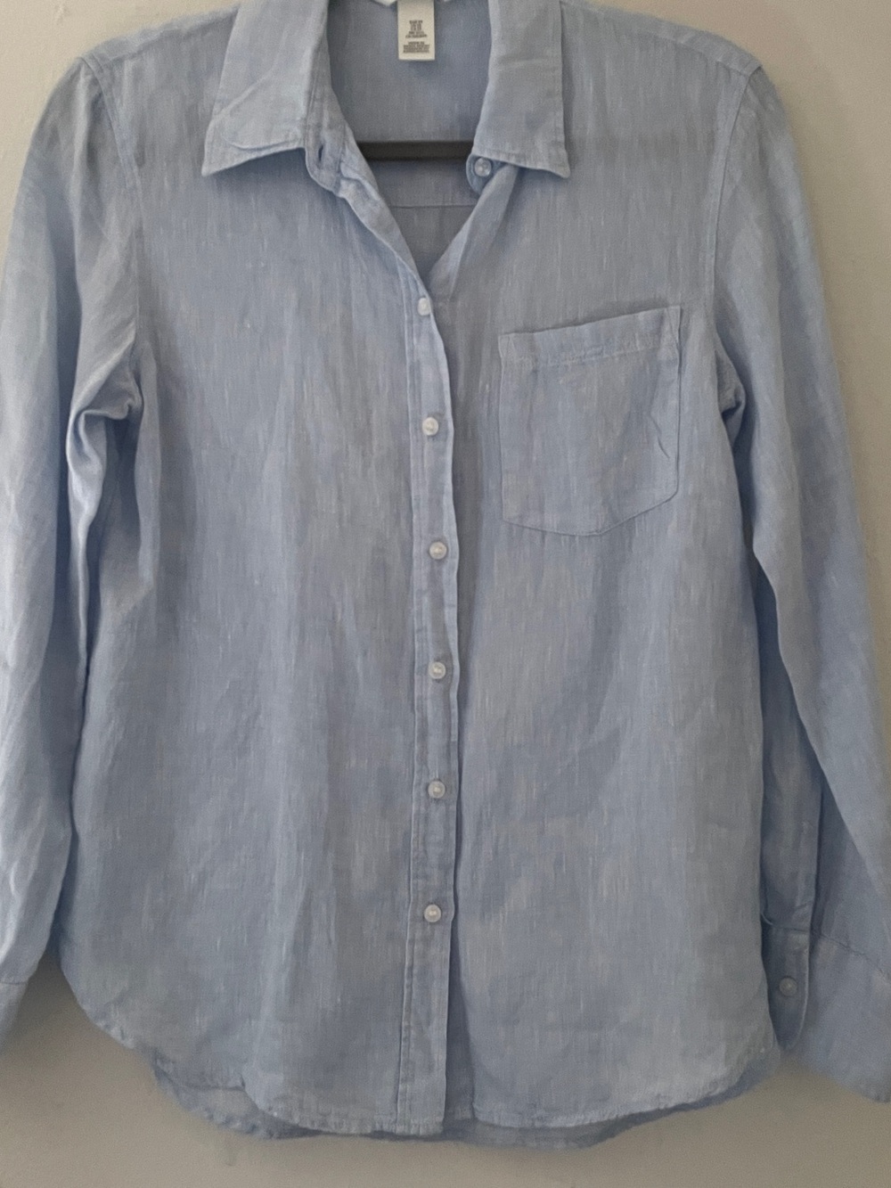 H&M Linen 100% Linen Light Blue Button-Up Shirt Blouse XS EUC